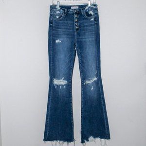 Flying Monkey Button Fly Distressed Flare Jeans